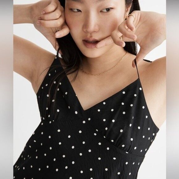 Madewell Layton Mini Slip Dress in Pure Black with Polkadots Size 14 NWT - Picture 3 of 8
